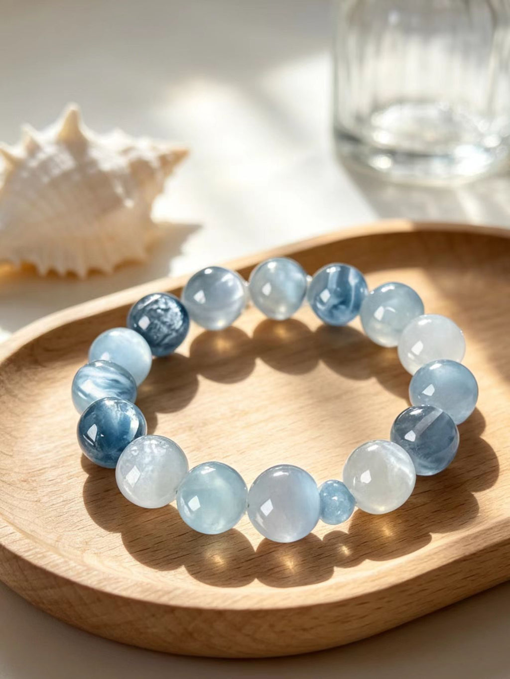 Blue Rabbit Hair Quartz & Aquamarine Five Elements Bracelet Foggy Tide