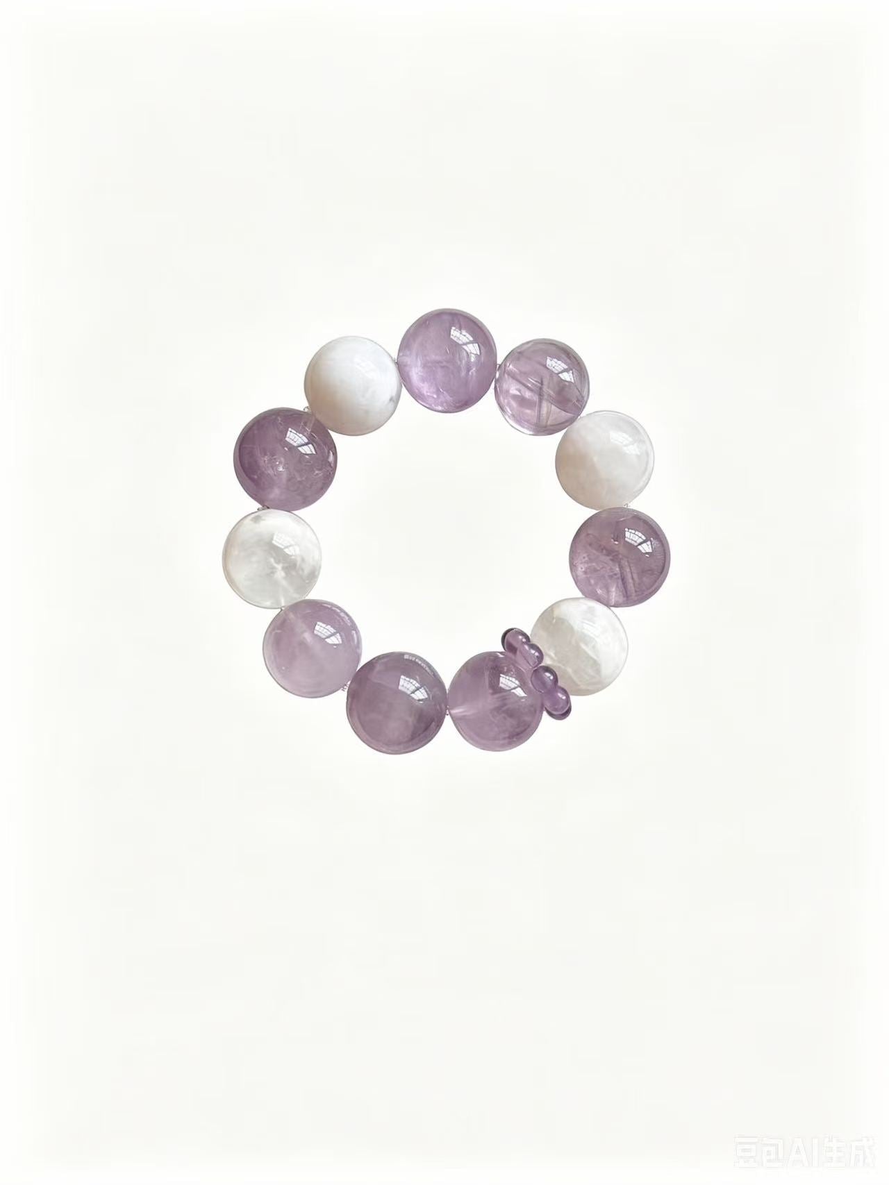Amethyst & White Phantom Quartz Five Elements Bracelet Purple Mist