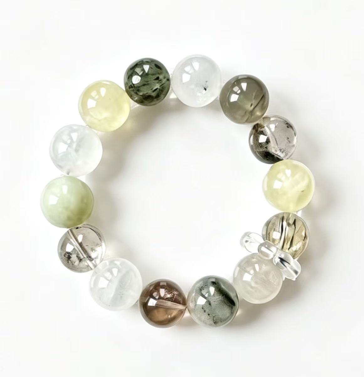 Citrine & Green Phantom & Prehnite Five Elements Bracelet  Forest Dew
