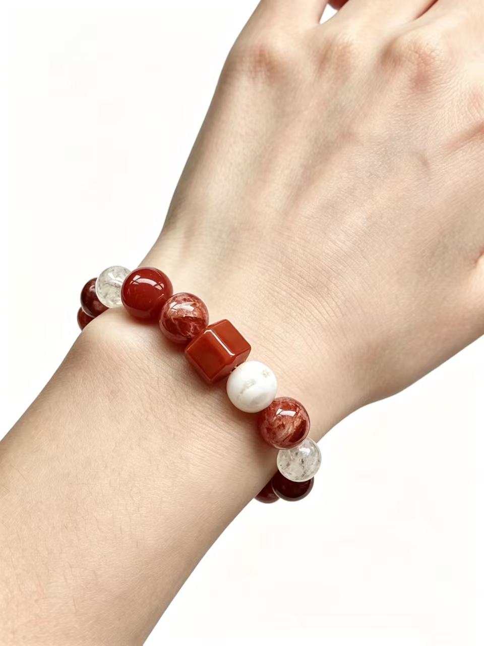 Strawberry Quartz & Rose Quartz Five Elements Bracelet Crimson Frost