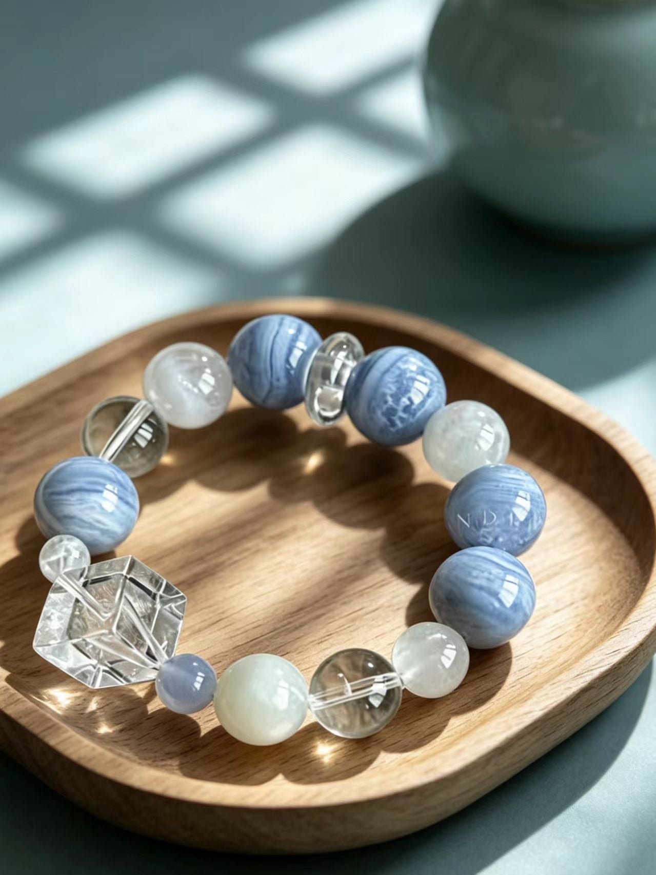 Blue Lace Agate & White Moonstone Five Elements Bracelet Blue Lace Tide
