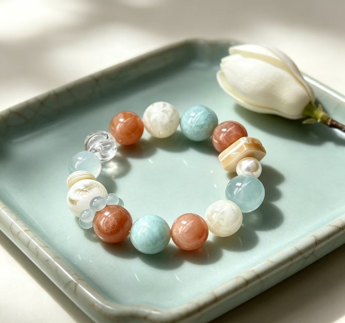 Sunstone & Amazonite Five Elements Bracelet   Peach Lagoon