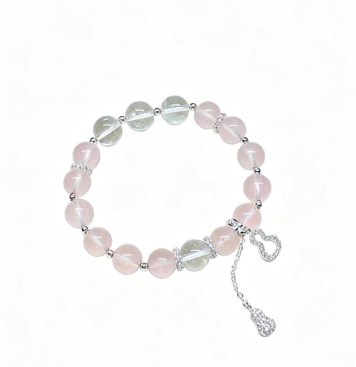 Rose Quartz & White Phantom Quartz Five Elements Bracelet  LuvGourd