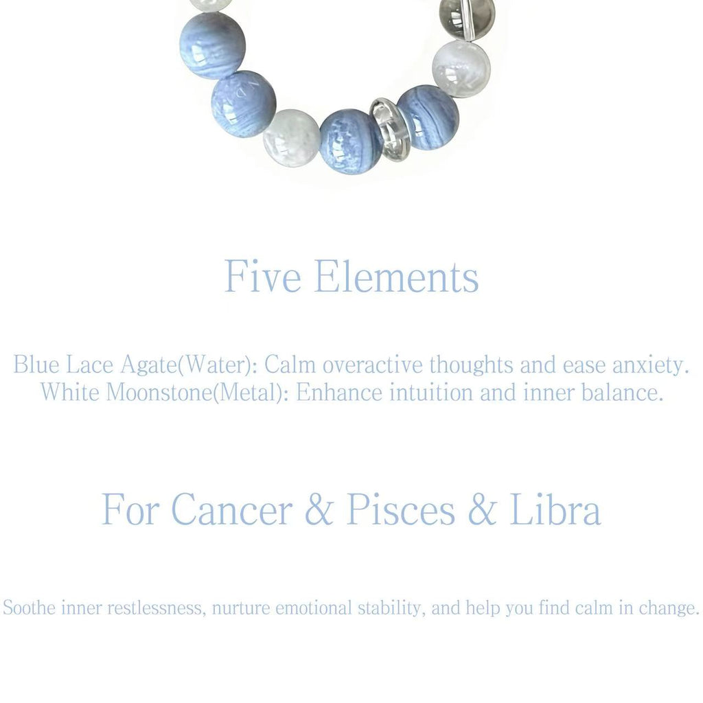 Blue Lace Agate & White Moonstone Five Elements Bracelet Blue Lace Tide