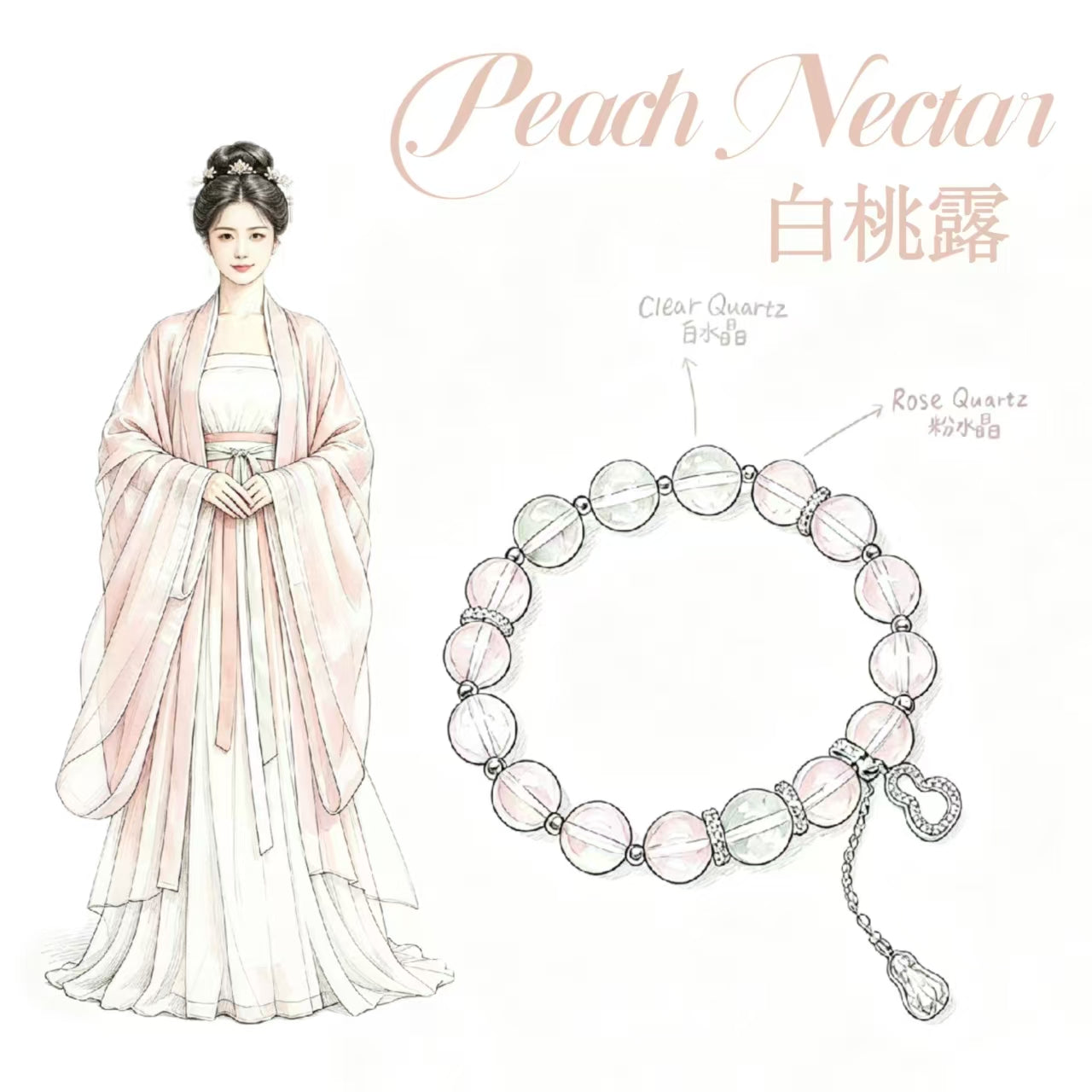 Rose Quartz & White Phantom Quartz Five Elements Bracelet  LuvGourd