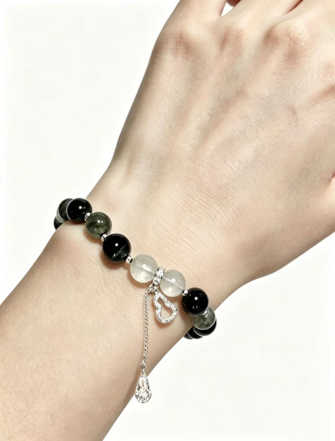 Clear Quartz & Green Phantom Quartz Five Elements Bracelet Noir Mist