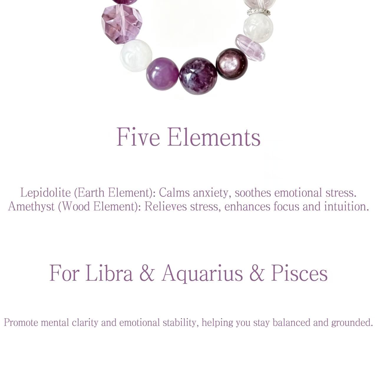 Lepidolite & Amethyst Five Elements Bracelet Amethyst Whisper