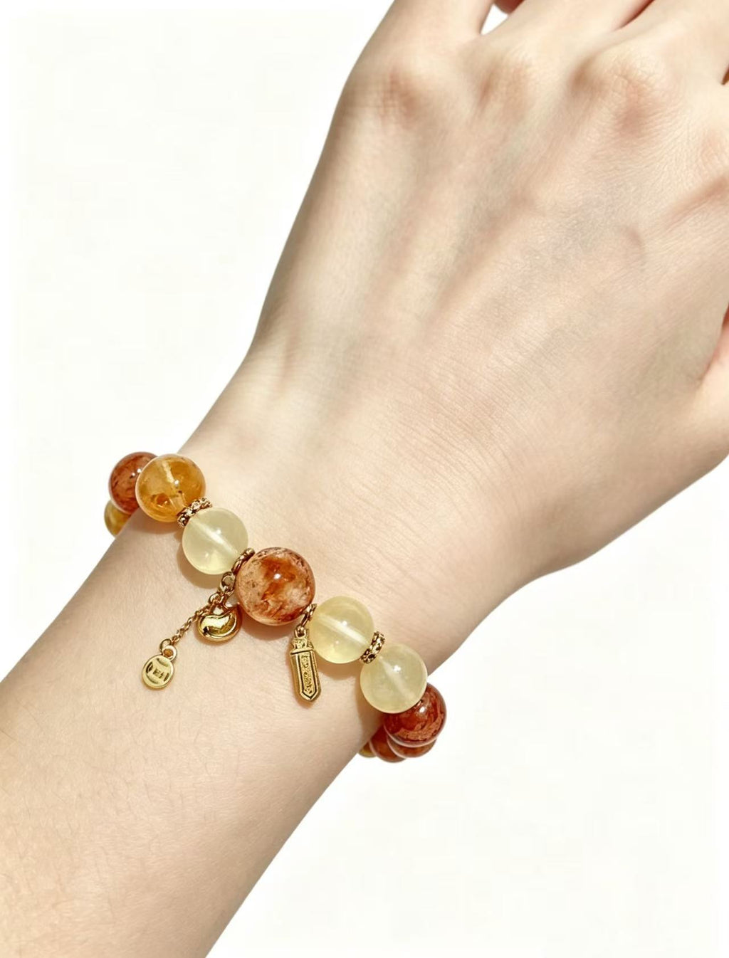 Citrine & Red Hematoid Quartz Five Elements Bracelet  Golden Fortune