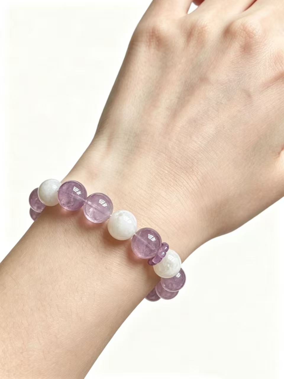 Amethyst & White Phantom Quartz Five Elements Bracelet Purple Mist