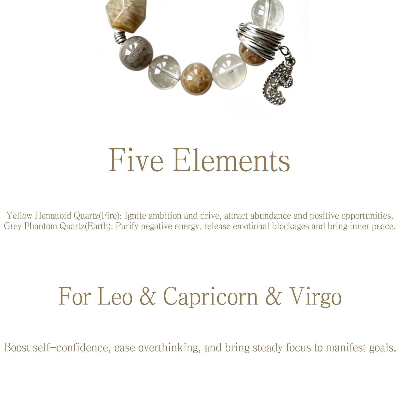 Yellow Hematoid & Grey Phantom Quartz Five Elements Bracelet Stone Whisper