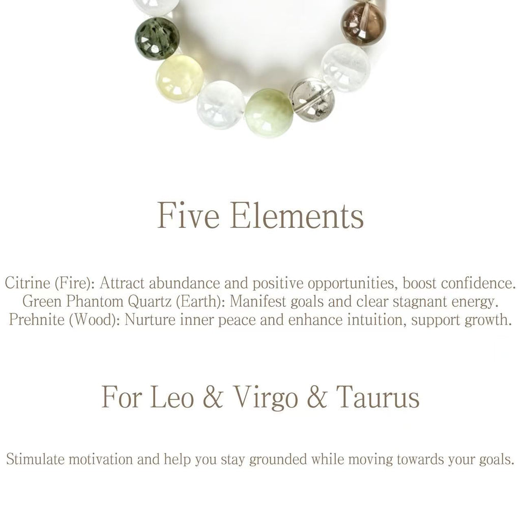 Citrine & Green Phantom & Prehnite Five Elements Bracelet  Forest Dew