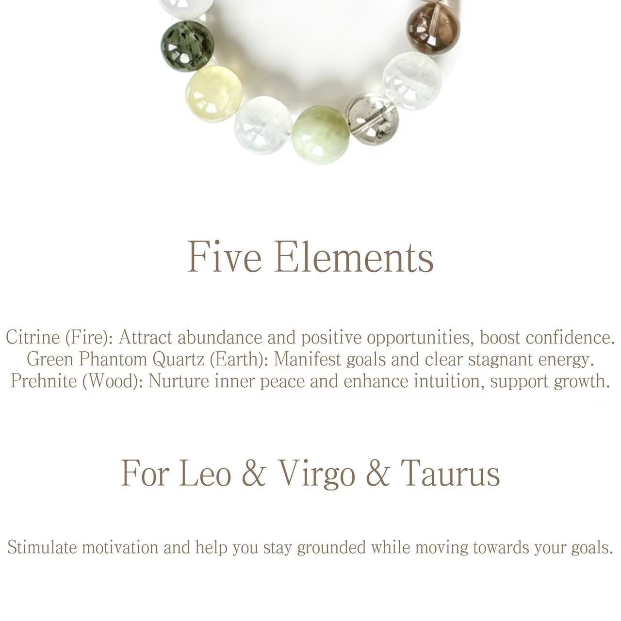 Citrine & Green Phantom & Prehnite Five Elements Bracelet  Forest Dew