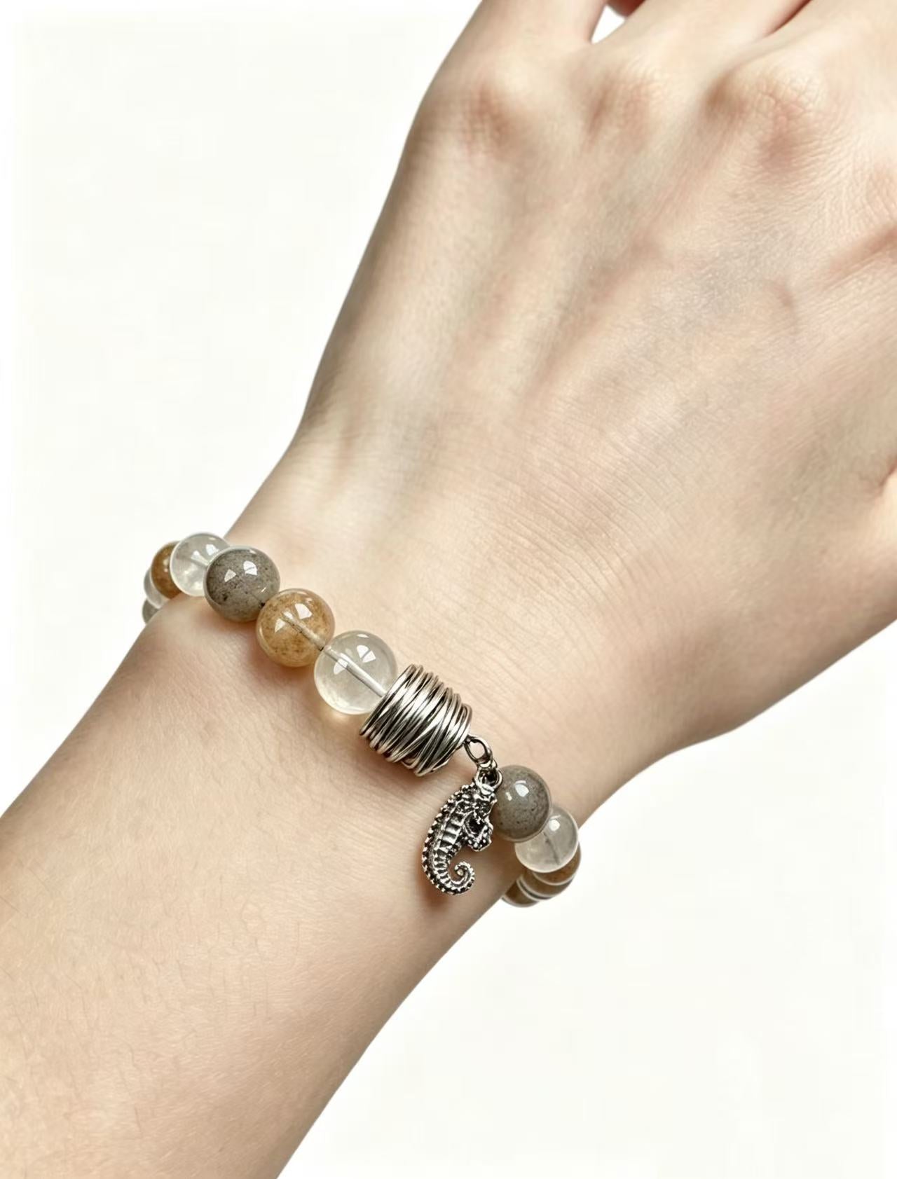 Yellow Hematoid & Grey Phantom Quartz Five Elements Bracelet Stone Whisper