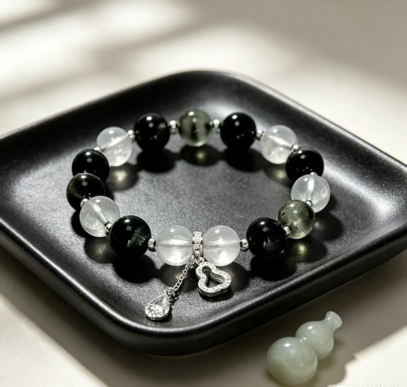 Clear Quartz & Green Phantom Quartz Five Elements Bracelet Noir Mist